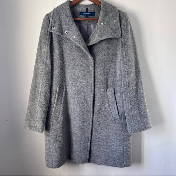 Cole Haan Gray Wool Pea Coat with Notched Lapel Wool Alpaca Blend Womens 8 - Picture 1 of 6